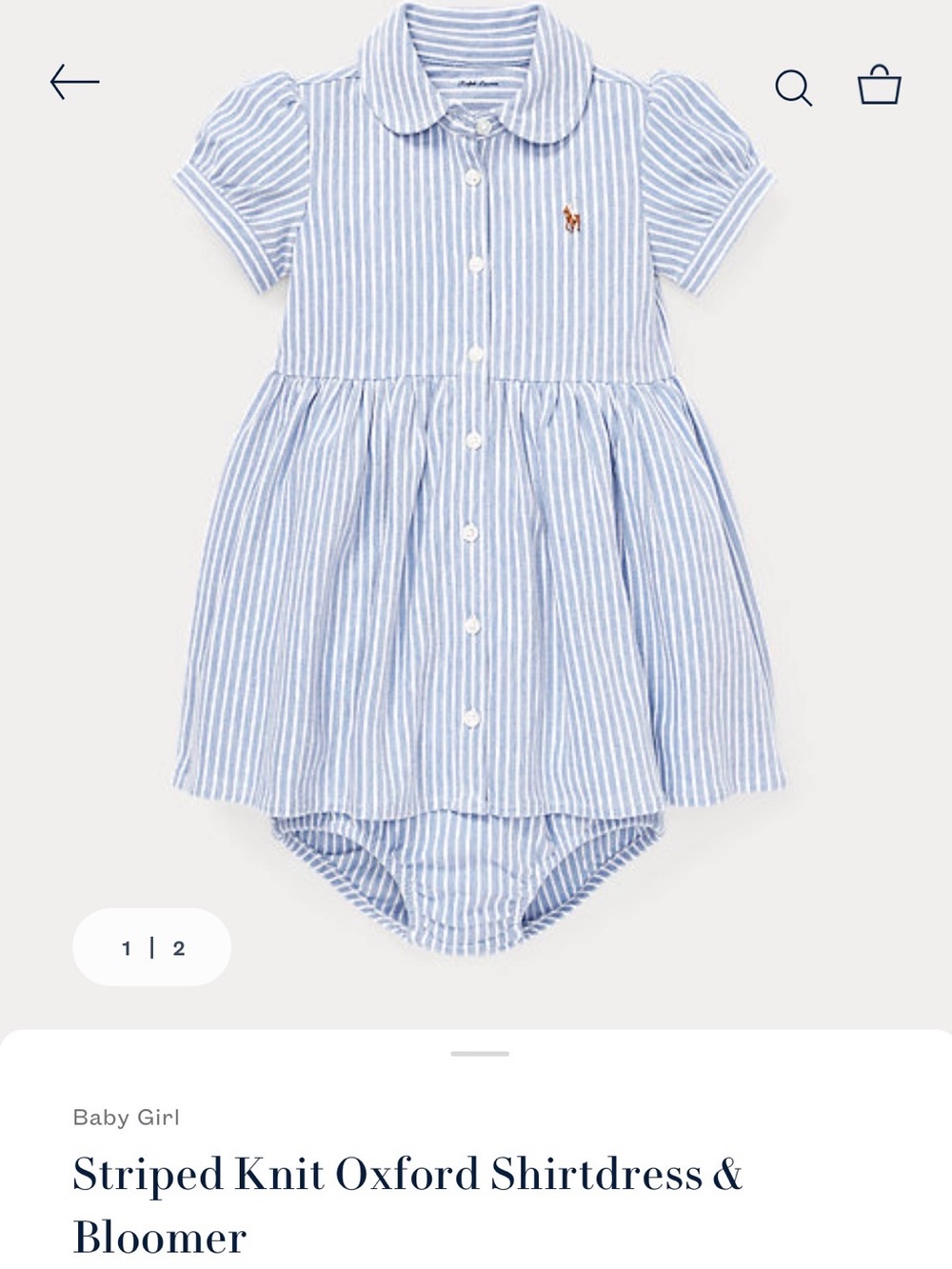 Ralph Lauren Baby Blue and White Striped Knit Dress with bloomers